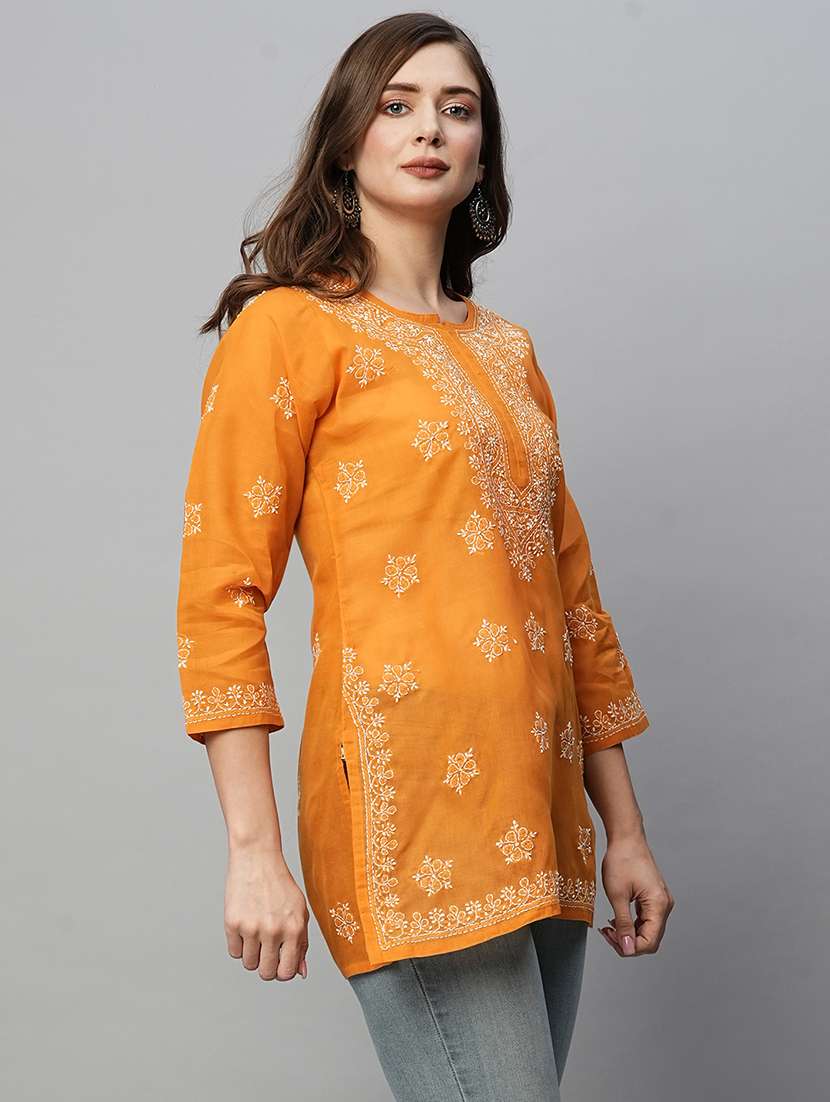 women notch neck chikankari work straight kurti - 21699223 -  Standard Image - 2