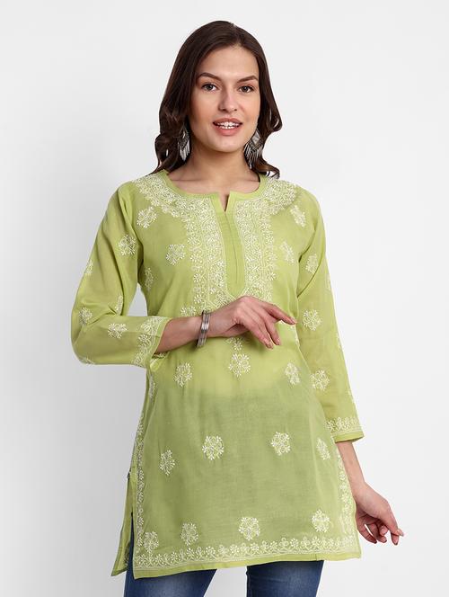 women notch neck chikankari work straight kurti - 21699225 -  Standard Image - 0