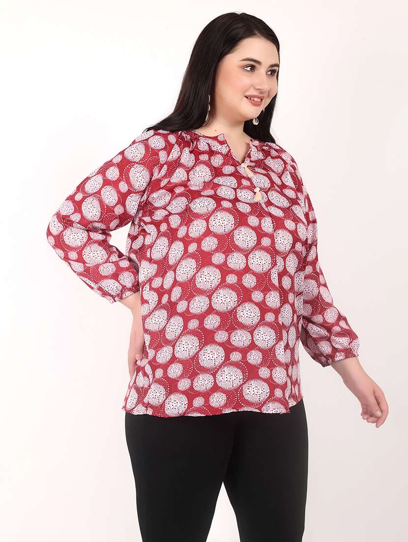 women plius size printed notch neck top - 21699450 - Standard Image - 2