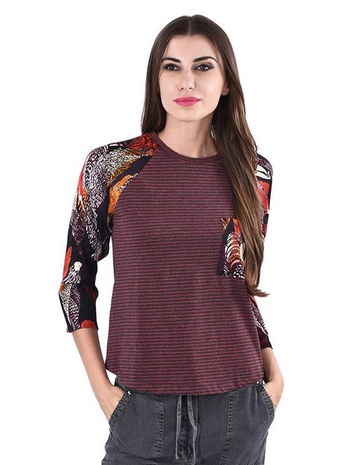 women stripes printed round neck t-shirt - 21699611 -  Standard Image - 0