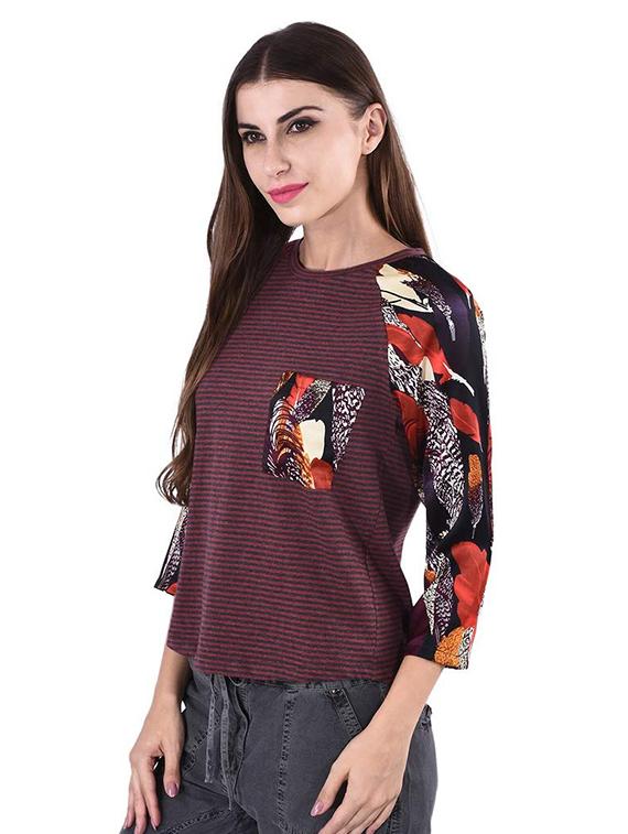 women stripes printed round neck t-shirt - 21699611 - Standard Image - 2