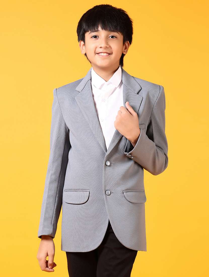boys grey solid long sleeve blazer