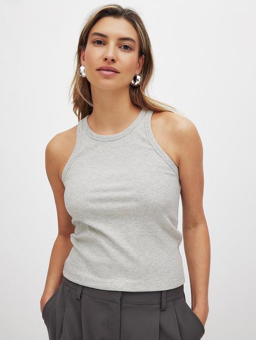 women grey solid sleeveless tank top - 21699925 - Standard Image - 0