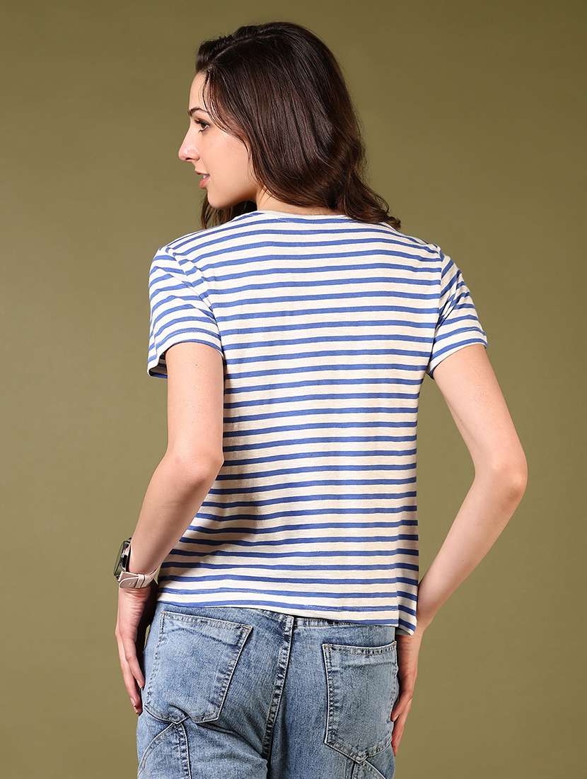 women blue striped short sleeve t-shirt - 21699955 -  Standard Image - 2