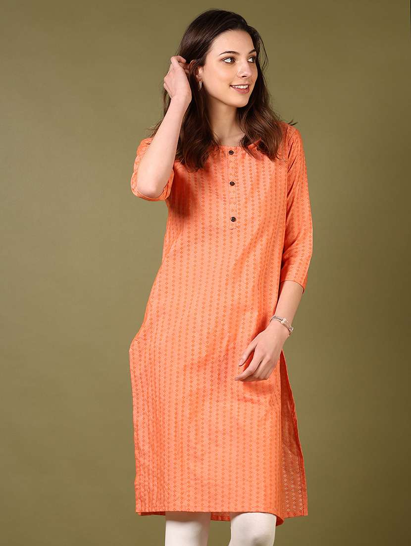 women round neck self design straight kurta