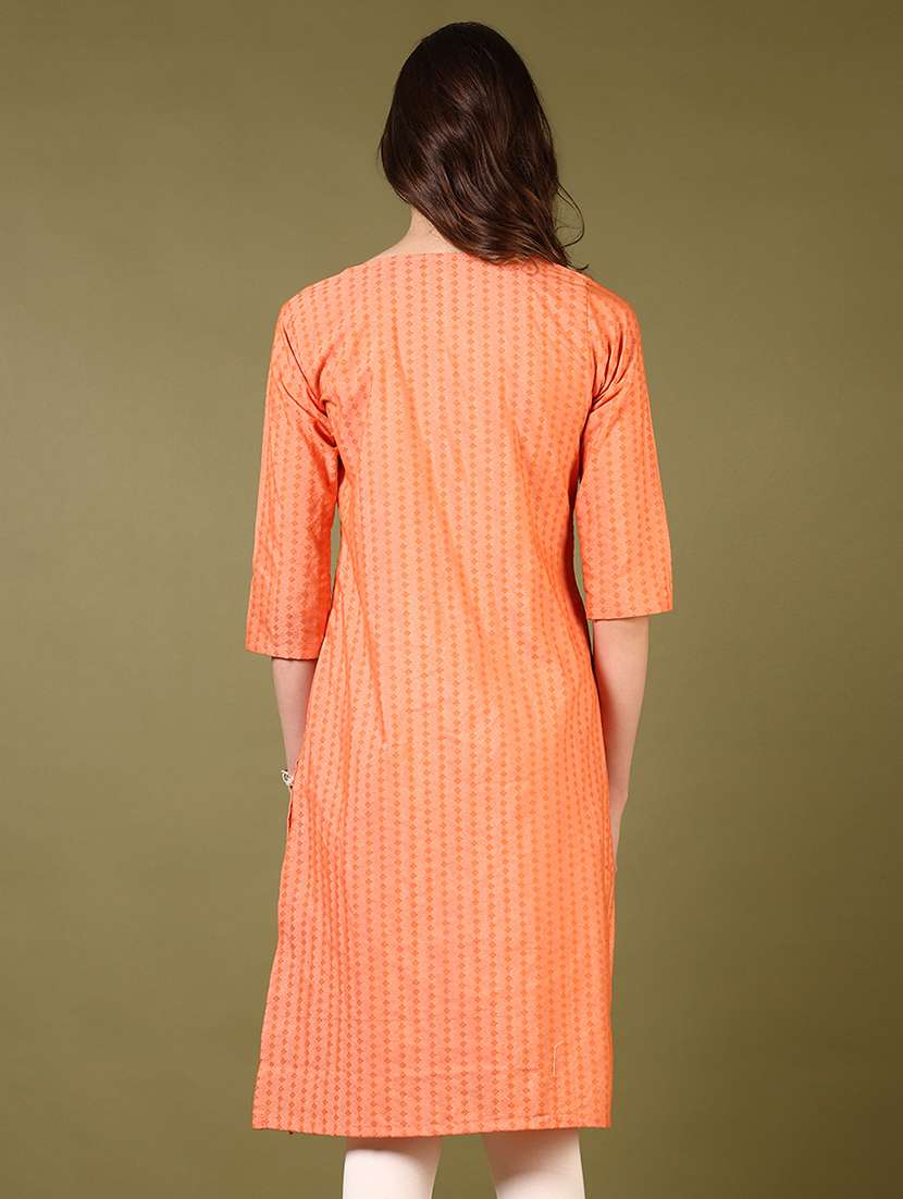 women round neck self design straight kurta - 21699969 -  Standard Image - 2