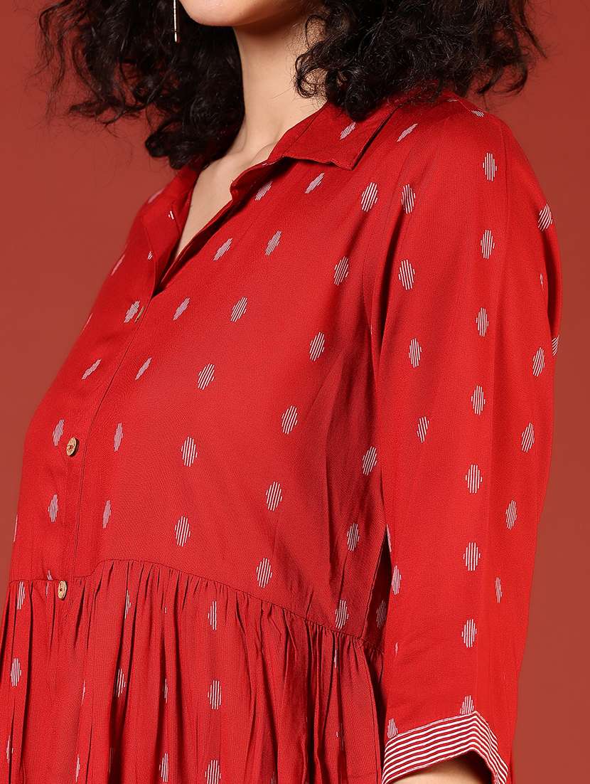 women red printed collared flared ethnic dress - 21699972 -  Standard Image - 2