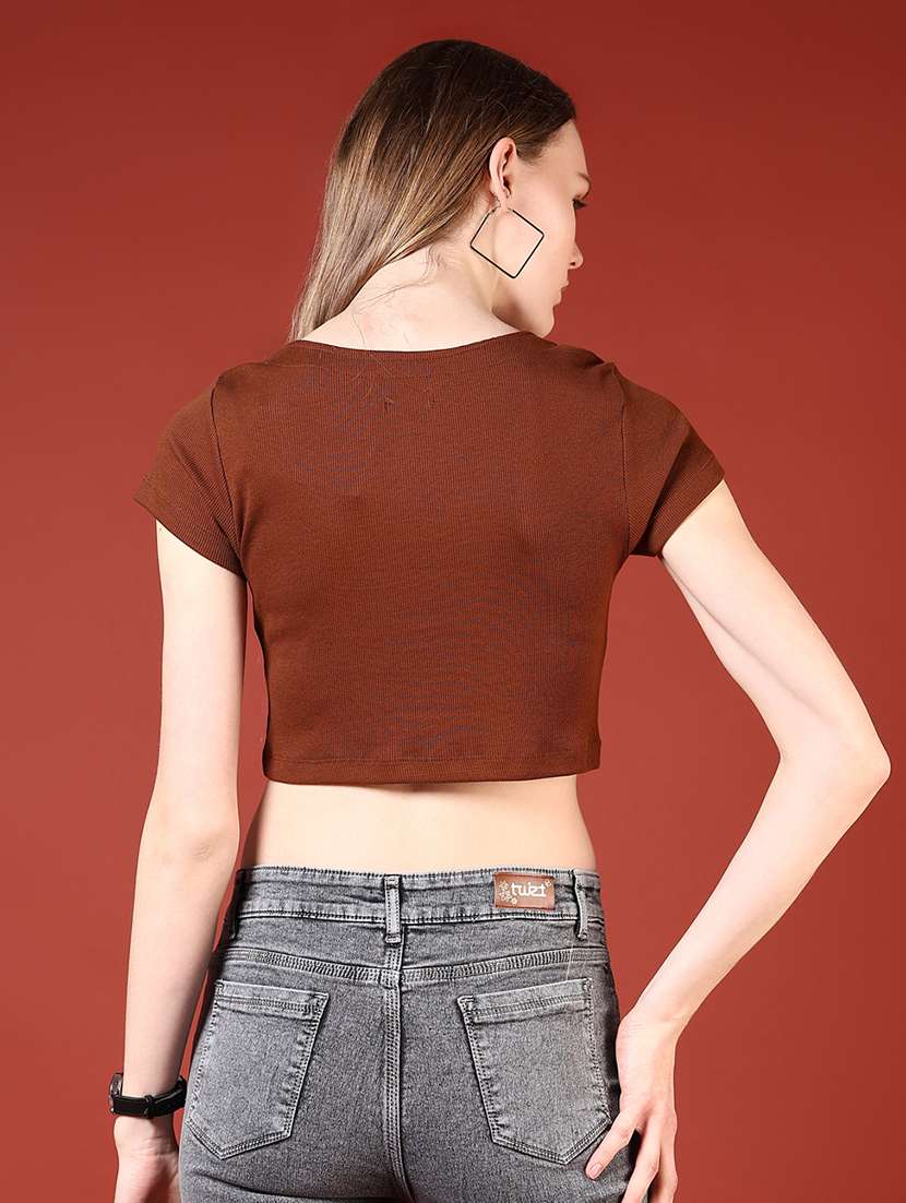 women solid square neck slim fit crop top - 21699986 -  Standard Image - 2
