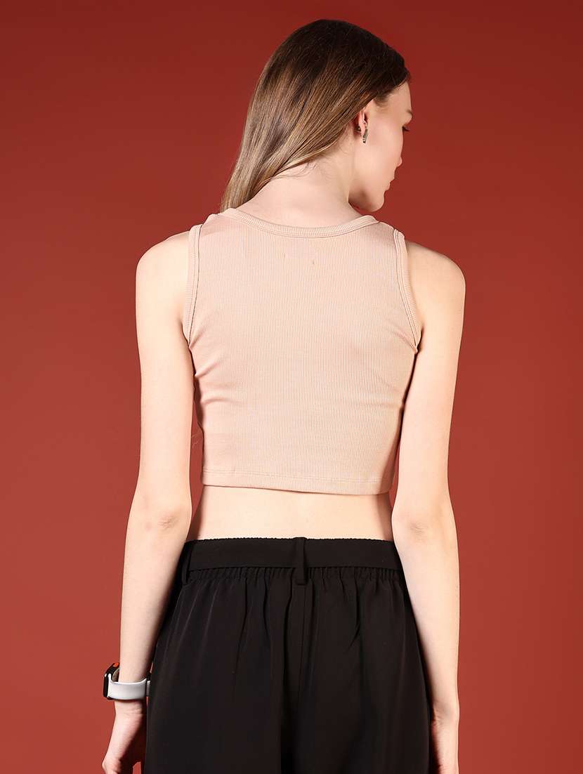 women solid sleeveless slim fit crop top - 21699987 -  Standard Image - 2