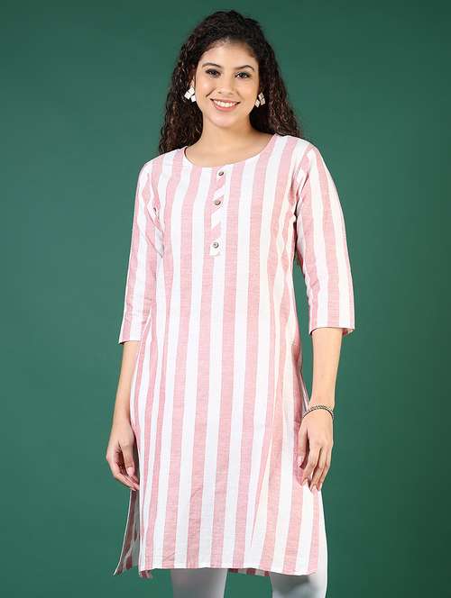 women striped round neck straight kurta - 21699996 -  Standard Image - 0