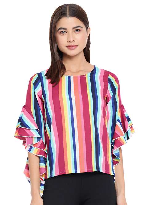 women multi color stripes printed regular top - 21700087 - Standard Image - 0