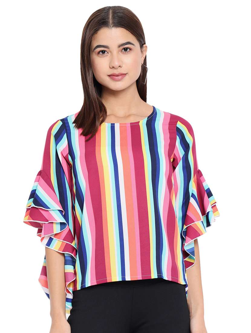 women multi color stripes printed regular top - 21700087 - Zoom Image - 0