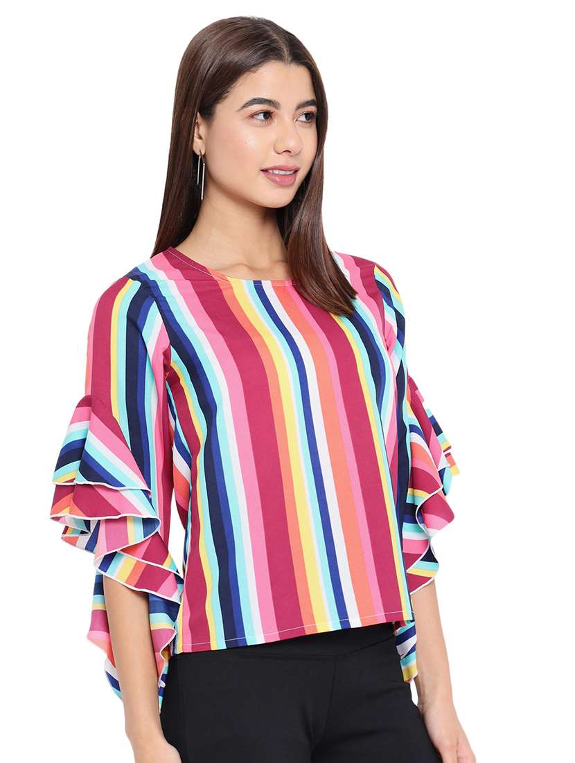 women multi color stripes printed regular top - 21700087 - Standard Image - 2