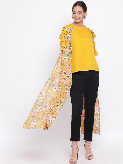 women yellow floral slit sleeve top - 21700088 -  Standard Image - 0