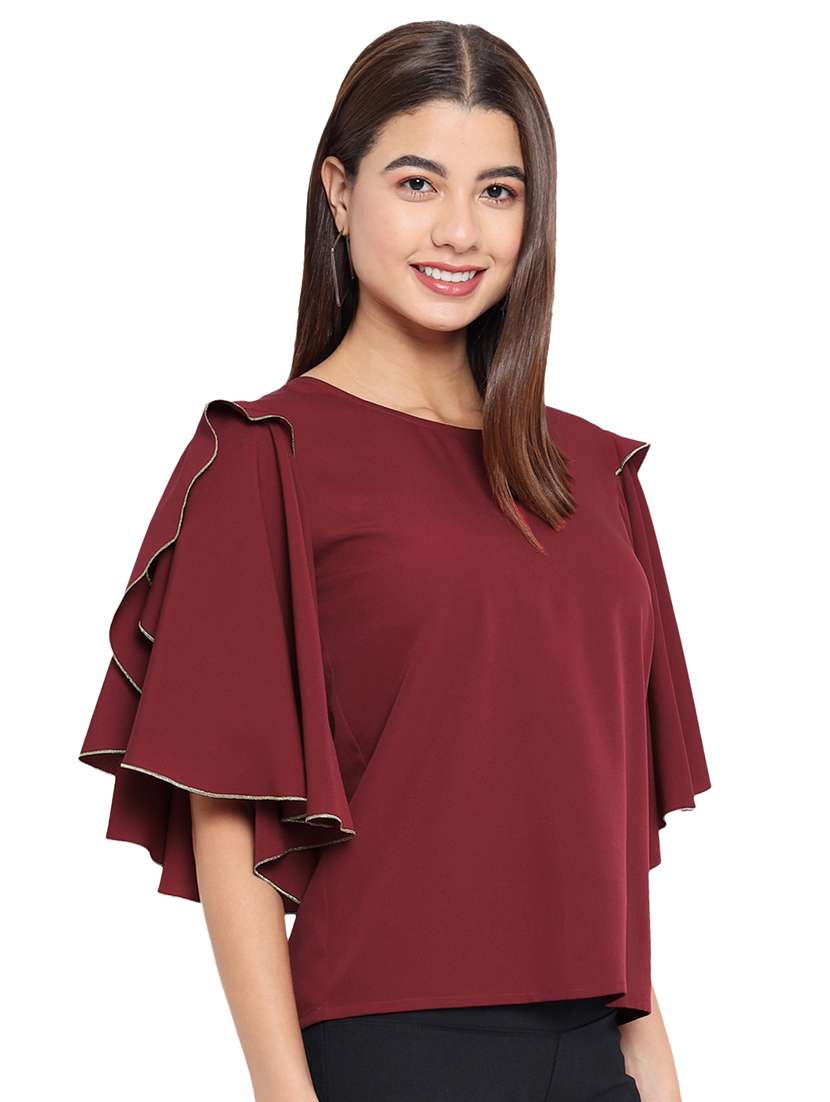 women maroon solid round neck regular top - 21700094 -  Standard Image - 2
