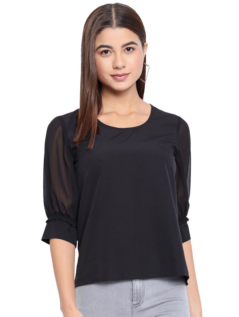 women black solid round neck top - 21700095 - Zoom Image - 0