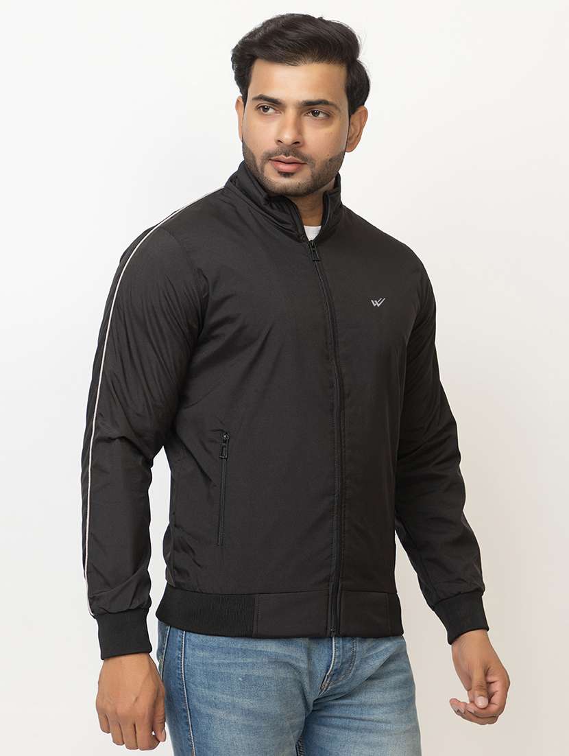 Men Solid Black Polyester Casual Jacket - 21700111 -  Standard Image - 2