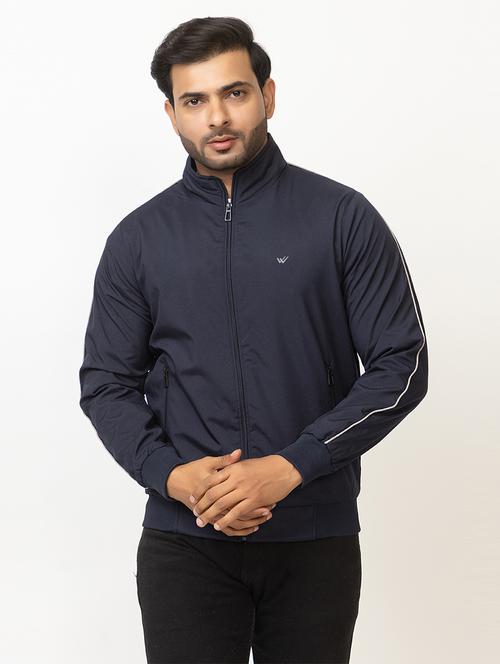 men navy blue polyester casual jacket - 21700113 - Standard Image - 0