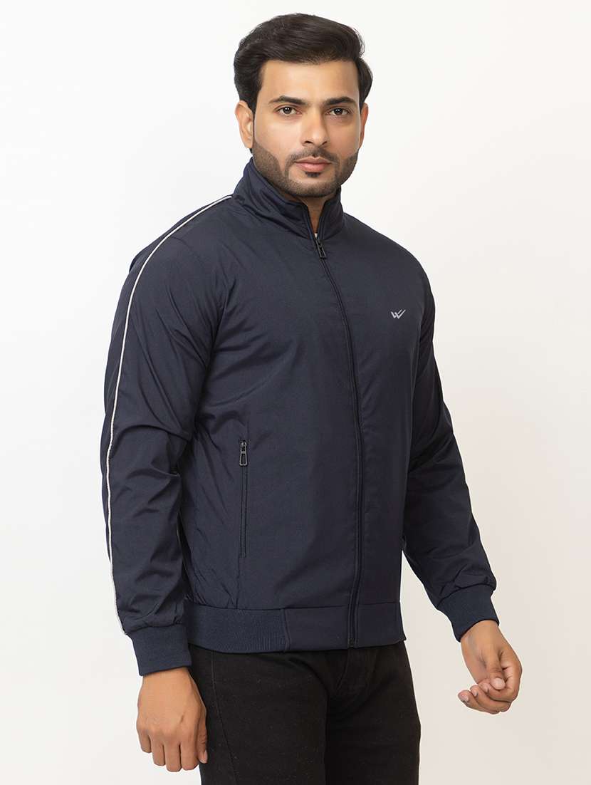 Men Navy Blue Polyester Casual Jacket - 21700113 -  Standard Image - 2