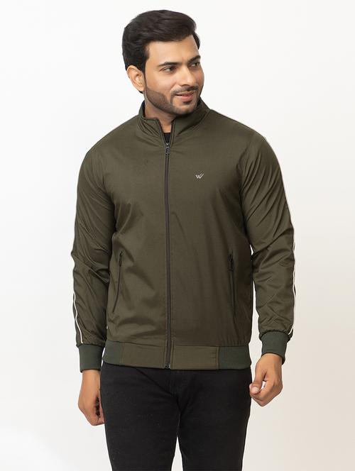 men olive green polyester casual jacket - 21700114 -  Standard Image - 0