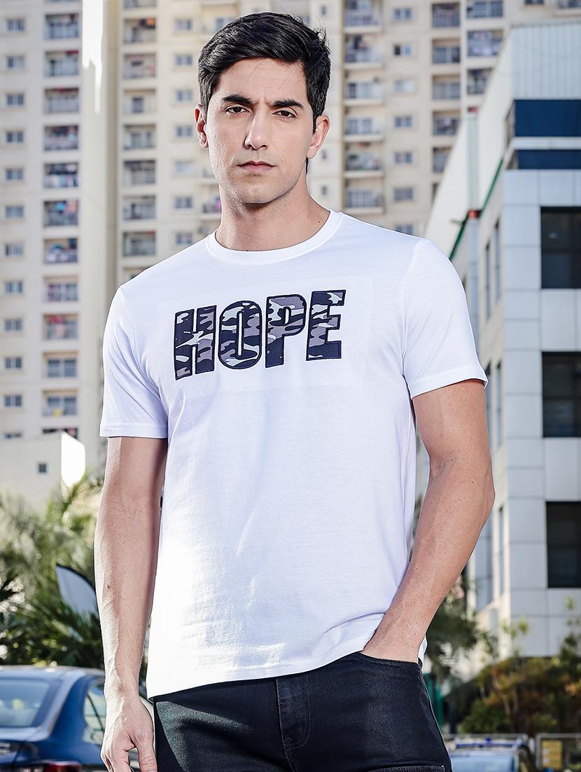 men chest print round neck t-shirt