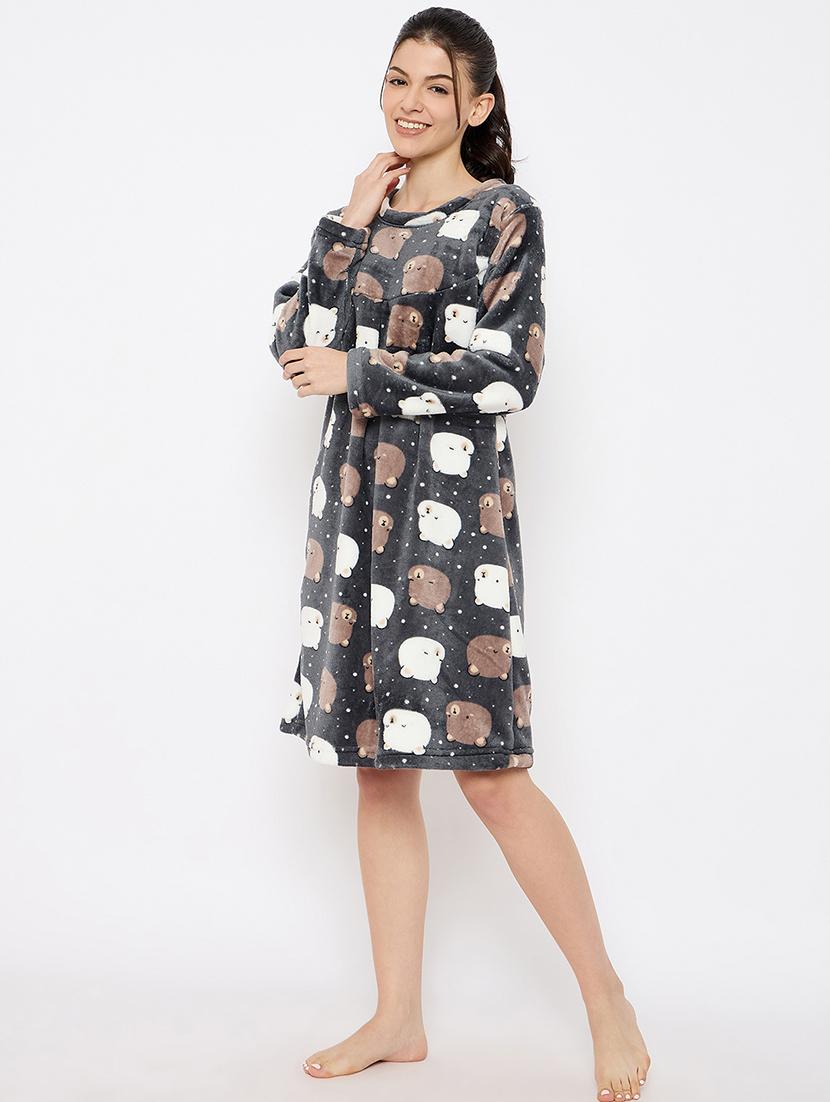 women printed long sleeve nightwear dress - 21700117 - Standard Image - 2