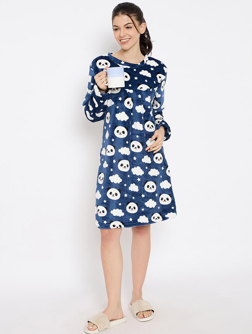 women printed long sleeve nightwear dress - 21700118 - Standard Image - 2