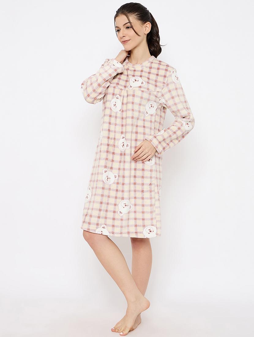 women printed long sleeve nightwear dress - 21700119 - Standard Image - 2