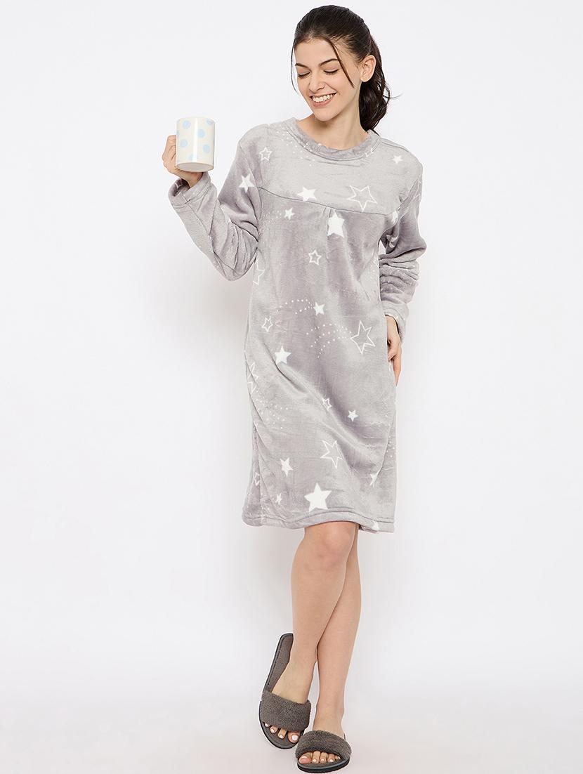 women printed long sleeve nightwear dress - 21700122 - Standard Image - 2