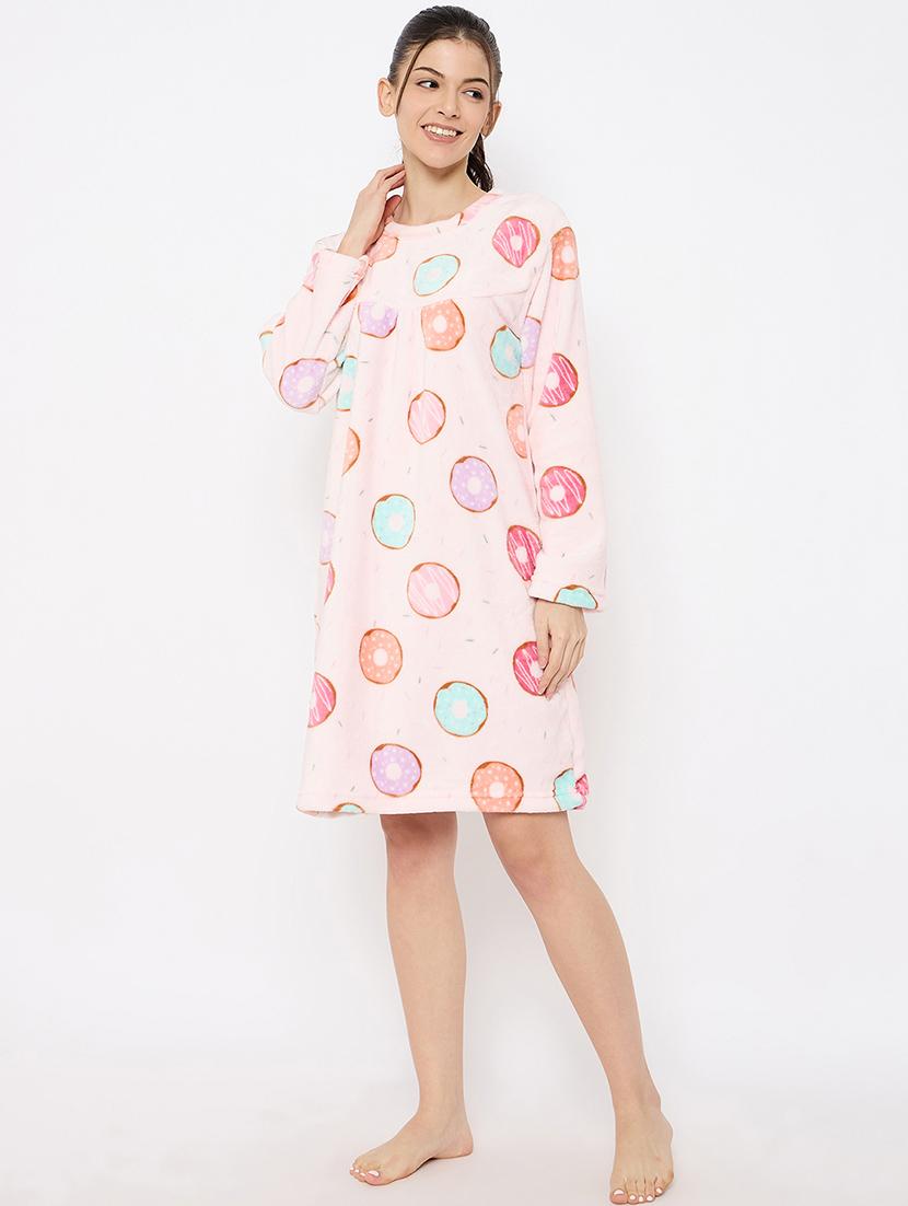 women printed long sleeve nightwear dress - 21700124 - Standard Image - 2