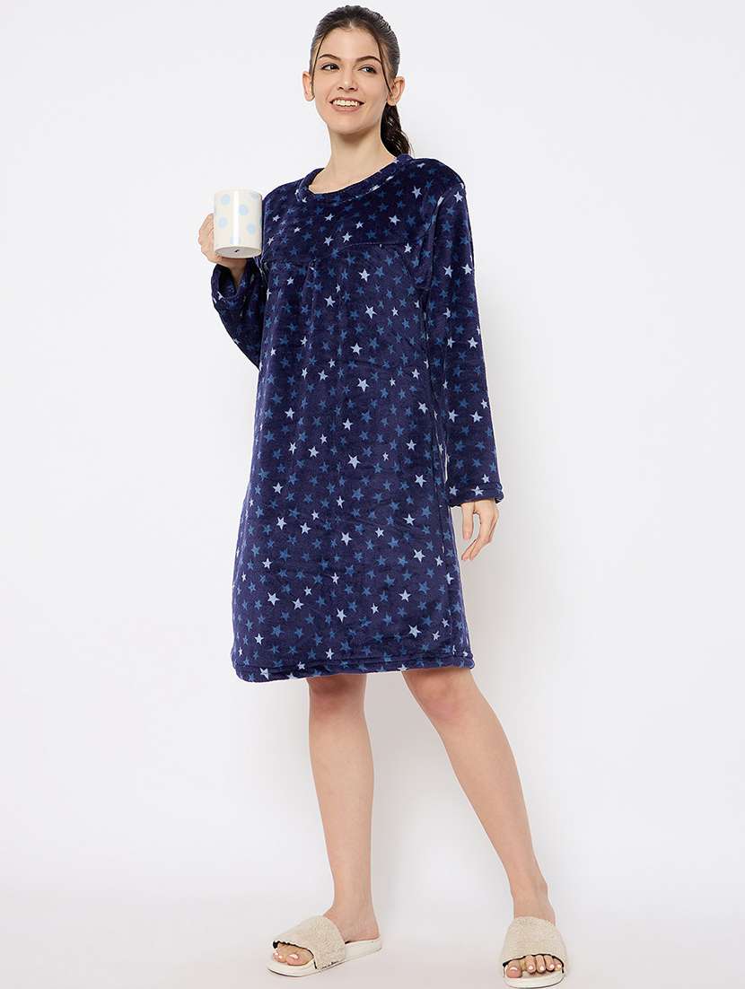 women printed long sleeve nightwear dress - 21700125 - Standard Image - 2