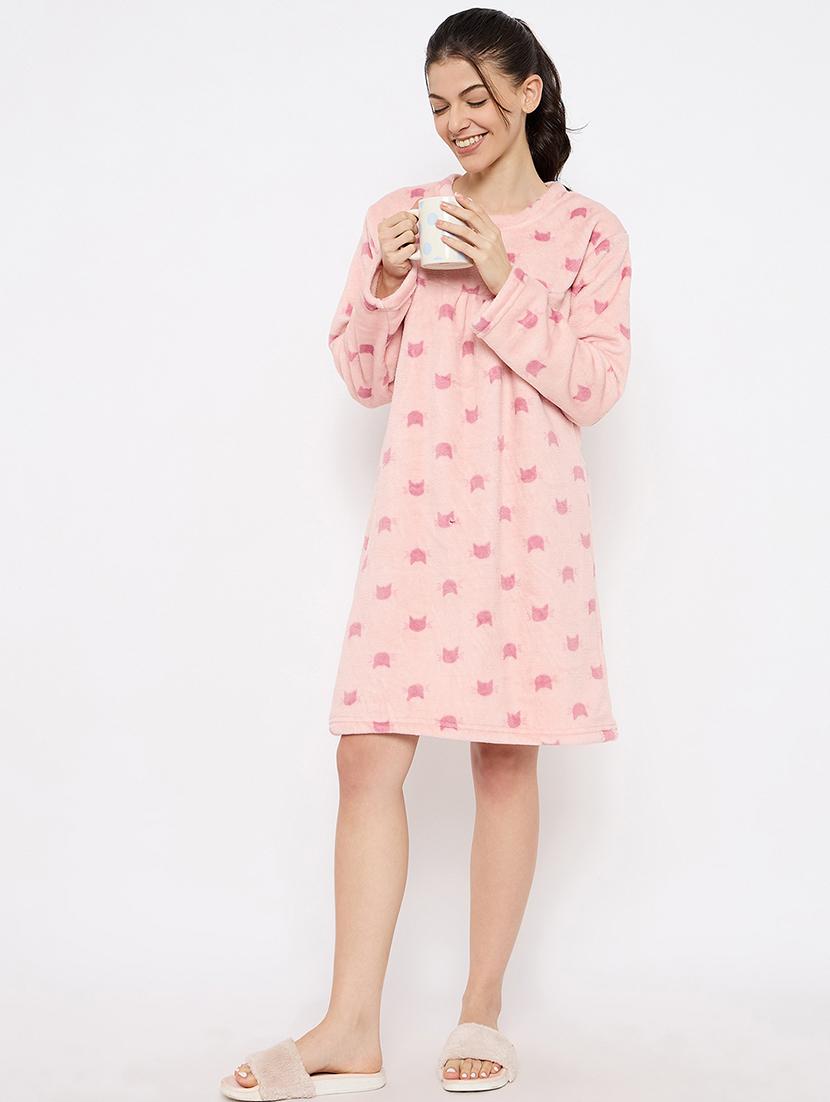 women printed long sleeve nightwear dress - 21700127 - Standard Image - 2
