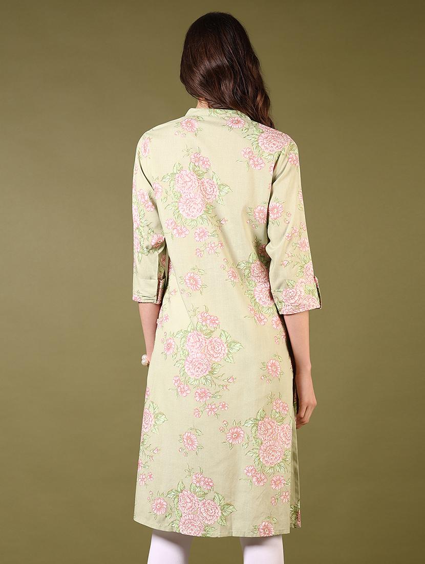 women mandarin neck floral printed a-line kurta - 21700286 - Standard Image - 2