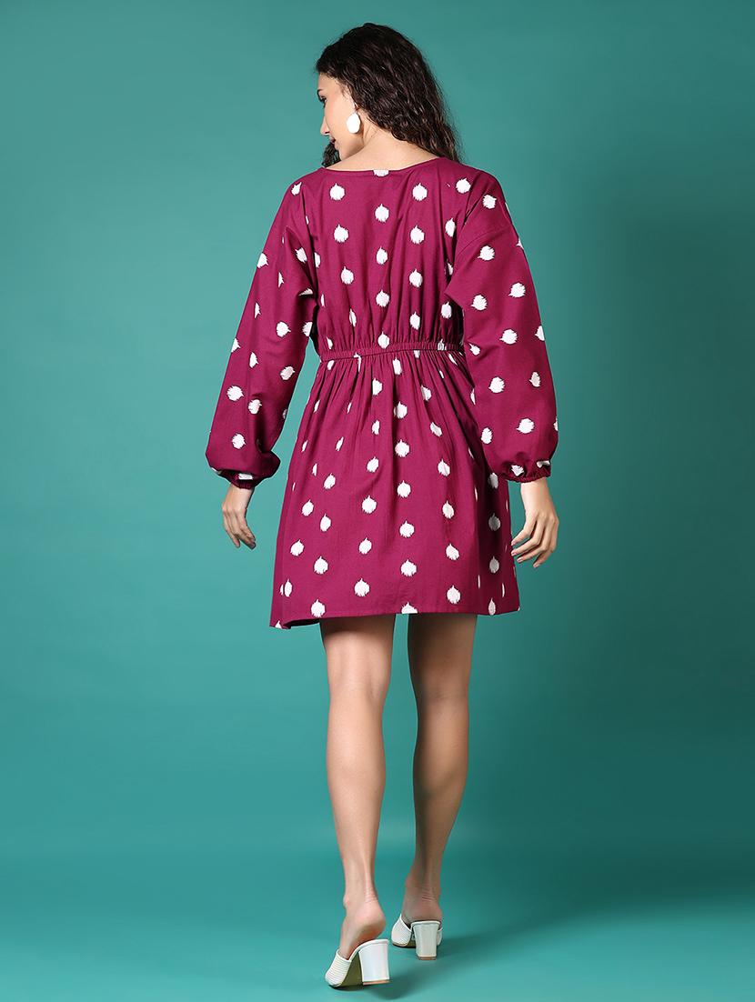 women printed long sleeve fit & flare dress - 21700290 - Standard Image - 2