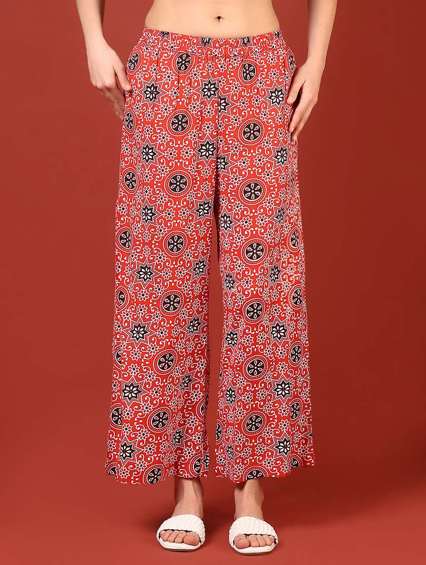 women printed mid rise straight palazzo