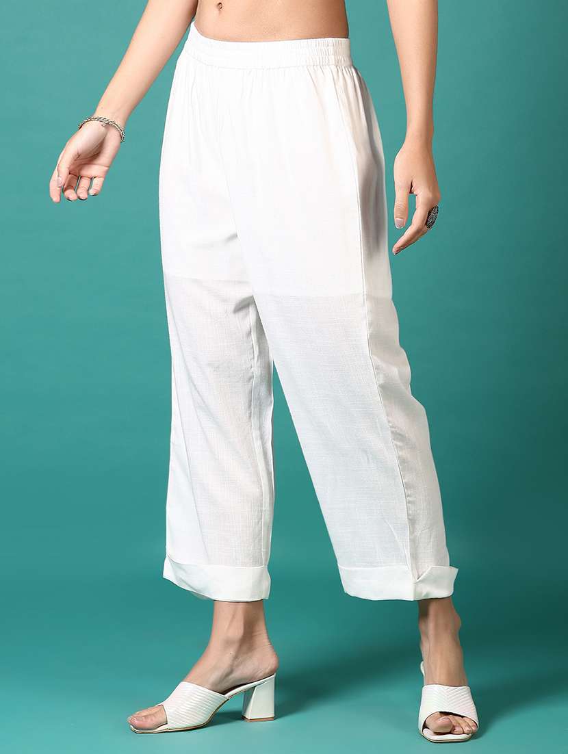 women white solid straight palazzo - 21700304 - Standard Image - 2