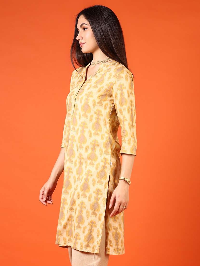 women printed three quarter sleeve straight kurta - 21700308 -  Standard Image - 2