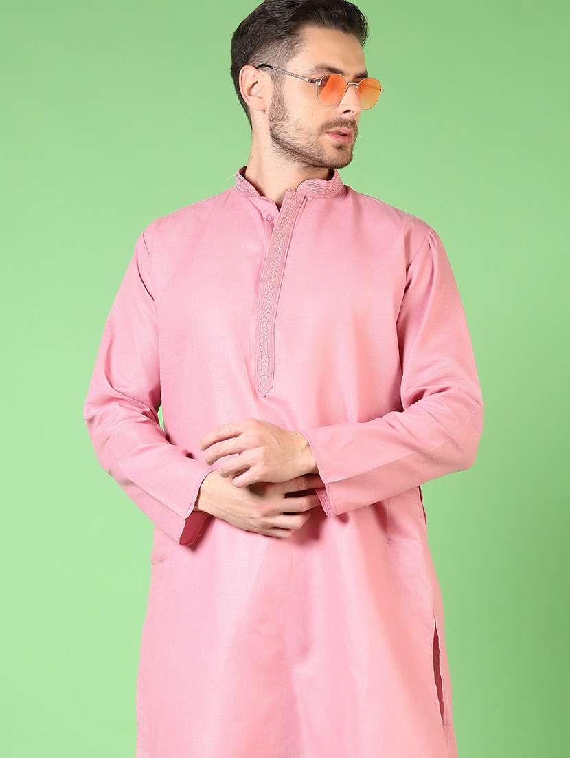 men solid mandarin neck kurta pyjama set - 21700346 -  Standard Image - 2