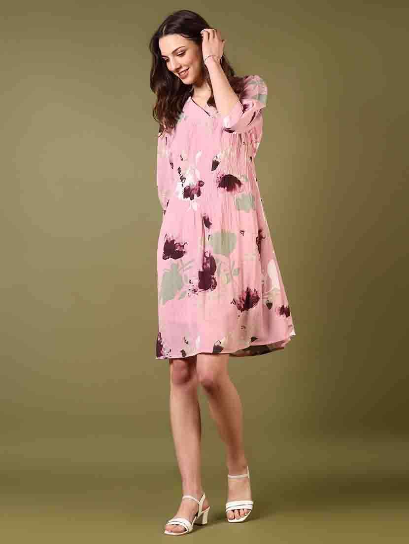 women v-neck floral printed a-line dress - 21700354 -  Standard Image - 2