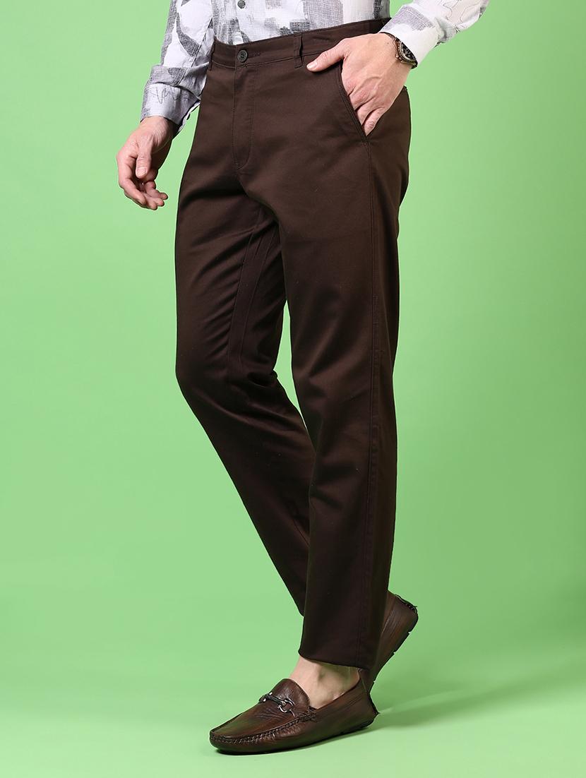 men brown solid high rise chinos casual trouser - 21700388 - Standard Image - 2