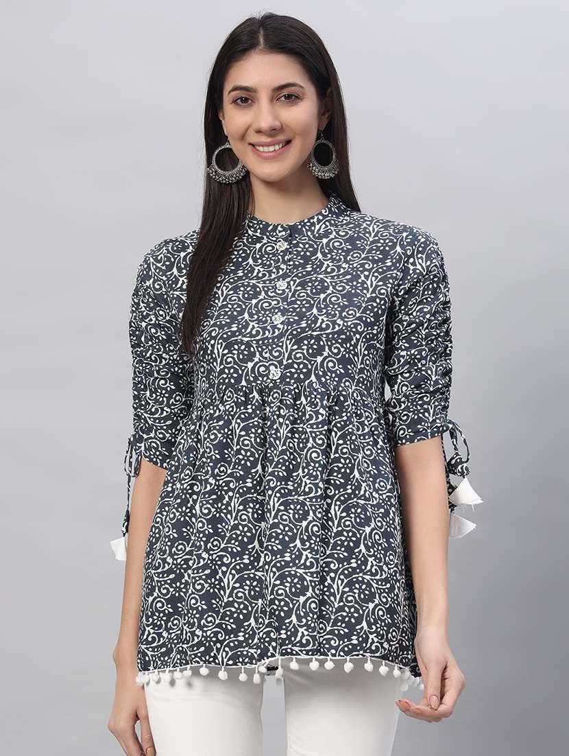 women printed short sleeve flared tunic