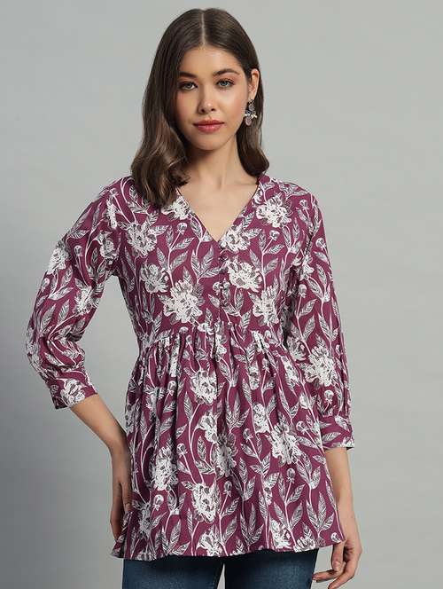 women floral printed v neck flared tunic - 21700528 -  Standard Image - 0