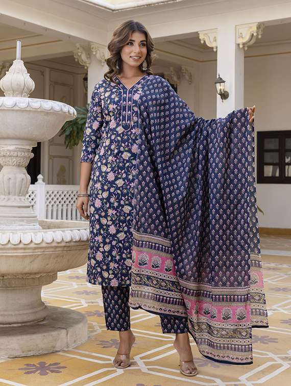 women floral three quarter sleeve suit set