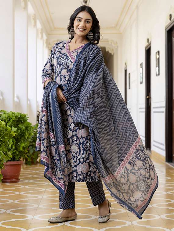 women floral three quarter sleeve suit set - 21700565 -  Standard Image - 2