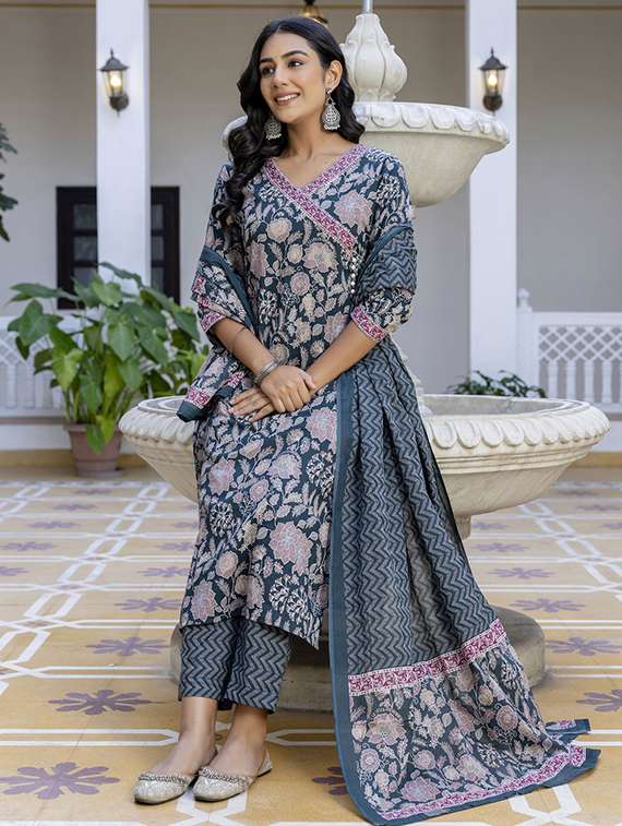 women floral three quarter sleeve suit set - 21700566 -  Standard Image - 2