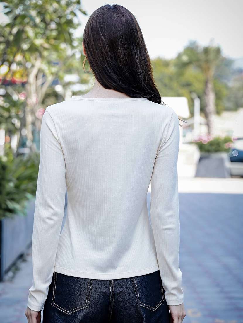 women solid cut out detailed long sleeves top - 21700590 -  Standard Image - 2