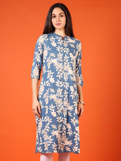 women printed three quarter sleeve straight kurta - 21700681 - Standard Image - 0