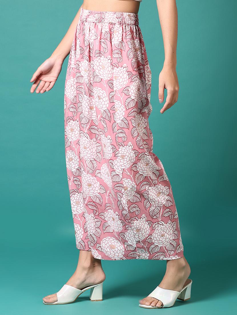 women pink floral printed straight palazzo - 21700731 - Standard Image - 2