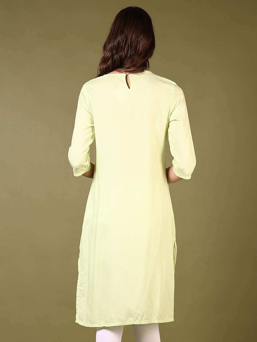 women round neck embroidered straight kurta - 21700737 - Standard Image - 2