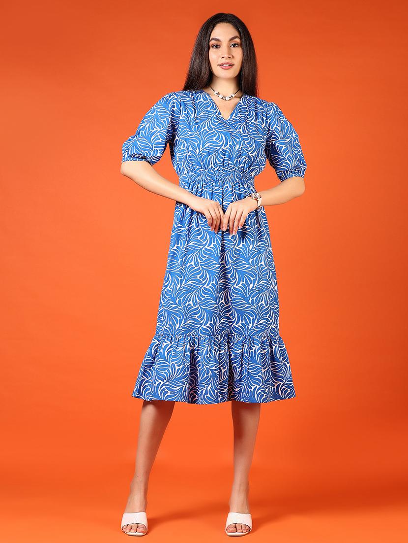 women blue printed puff sleeve tiered dress - 21700739 -  Zoom Image - 0